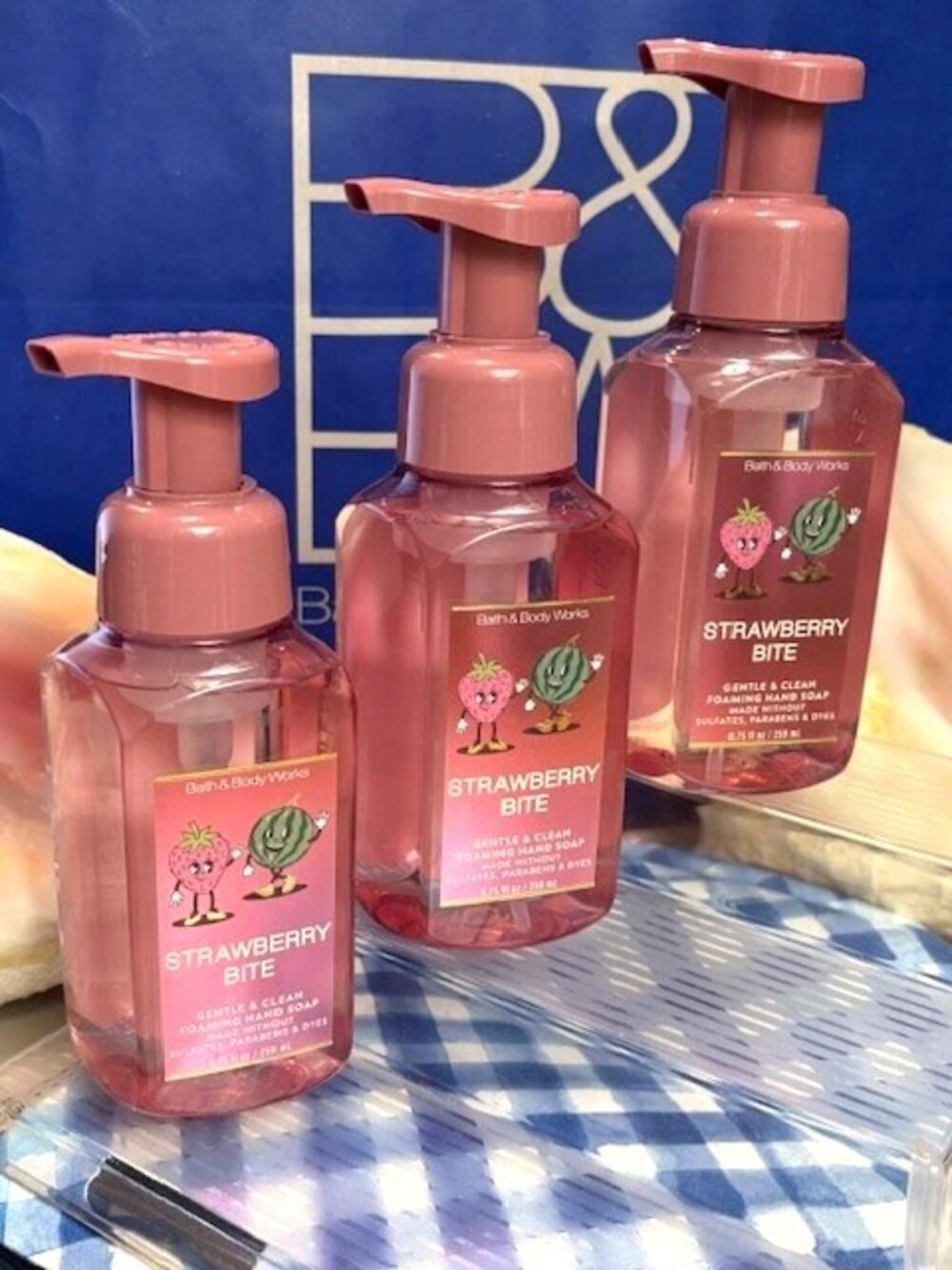 3 Bath & Body Works STRAWBERRY BITE Gentle Foaming Hand Soap 8.75 fl oz